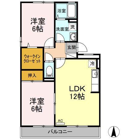 ヴィレッジ札場 A棟(2LDK/3階)の間取り写真