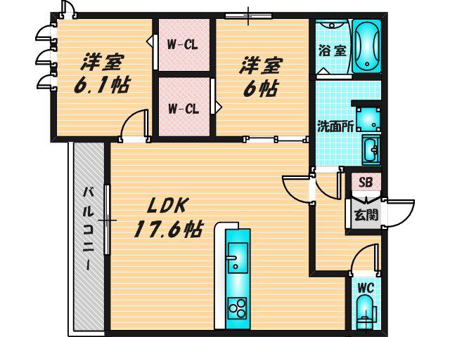 スペチアーレ巽中 C棟(2LDK/2階)の間取り写真