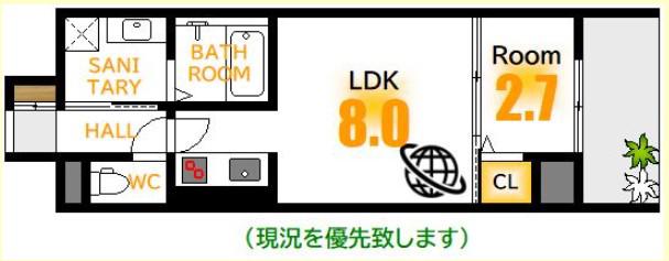 グランディール住吉(1LDK/3階)の間取り写真