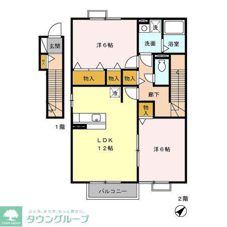 チェリーコート I(2LDK/2階)の間取り写真