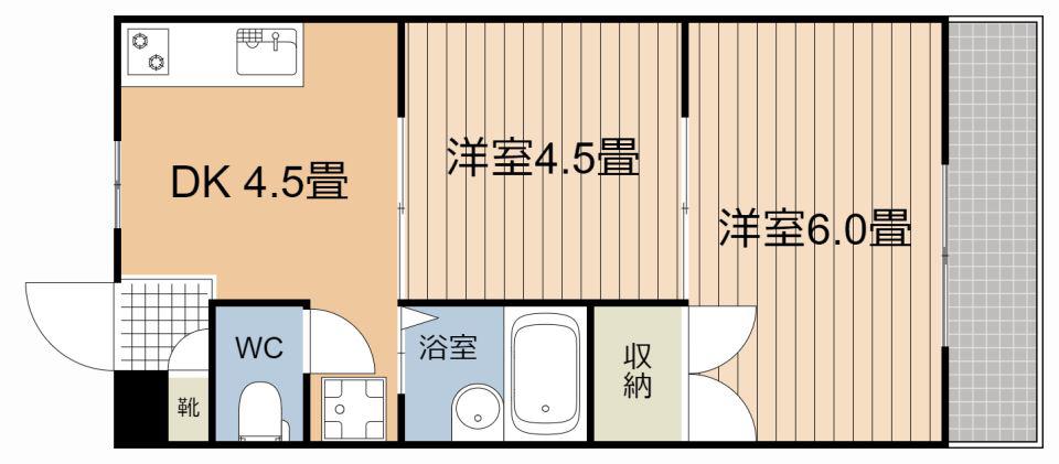 パルティールII(2DK/2階)の間取り写真