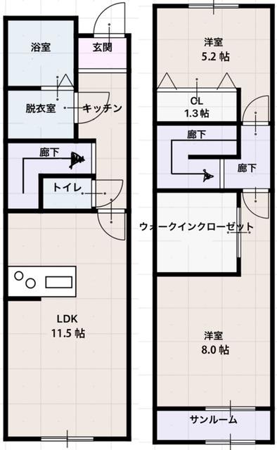 スピネル(2LDK/1階)の間取り写真