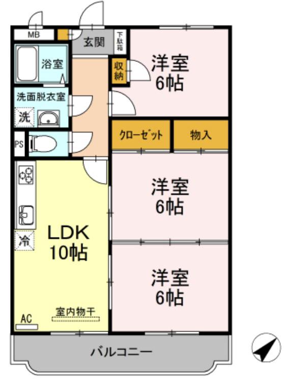 パストラル中郷原(3LDK/3階)の間取り写真