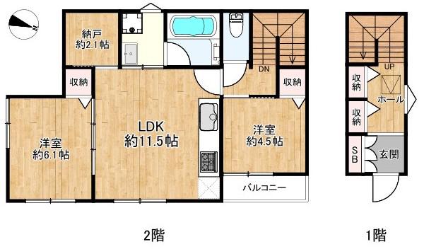 パーチェ団子坂上(2SLDK/2階)の間取り写真