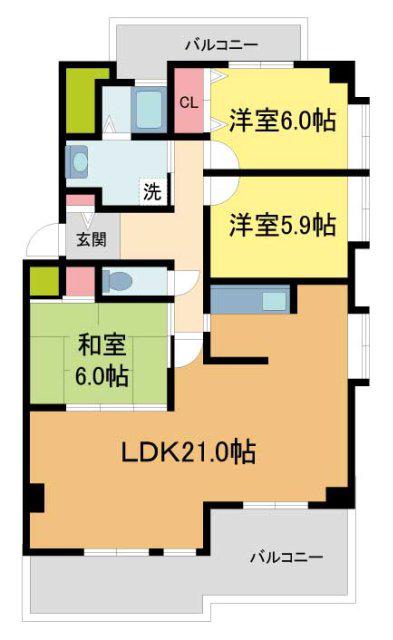 マイシティ光風台レックスマンション2号棟(3LDK/9階)の間取り写真