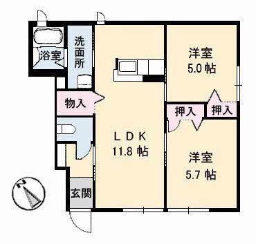 ピナクル国富1番館(2LDK/1階)の間取り写真