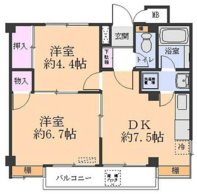 パティオ桔梗(2DK/2階)の間取り写真