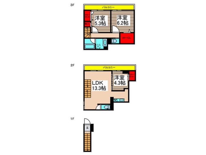 セレスティア竹の塚(3LDK/2階)の間取り写真