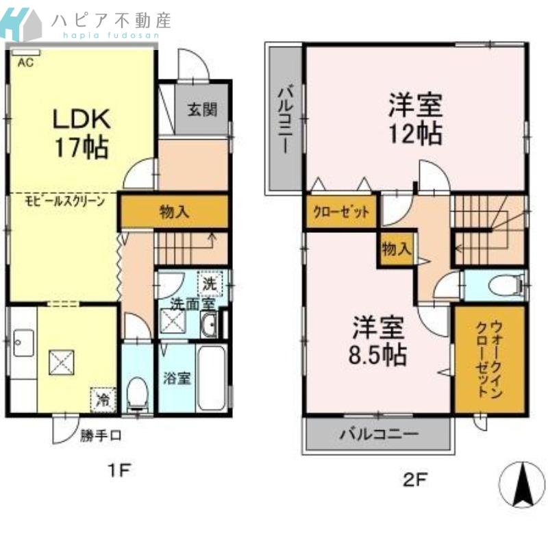 ＪＲ山陽本線 光駅 徒歩27分 2階建 築22年(2LDK/1階)の間取り写真
