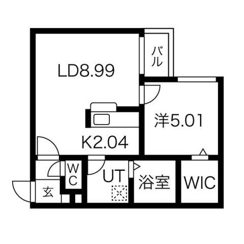 ルチェルナ中の島(1LDK/2階)の間取り写真