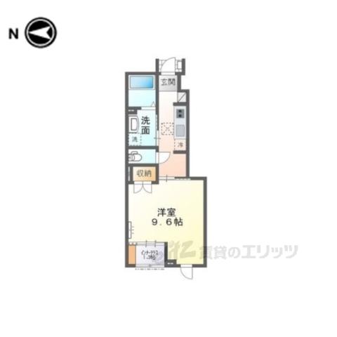近鉄橿原線 新ノ口駅 徒歩4分 2階建 築6年(1K/1階)の間取り写真