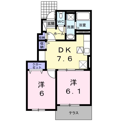 ヴィラ・エスポワールA(2DK/1階)の間取り写真
