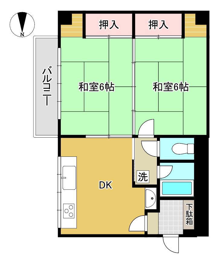 シライハイツ(2DK/2階)の間取り写真