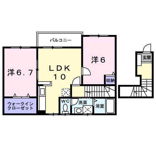 ディアレスト(2LDK/2階)の間取り写真