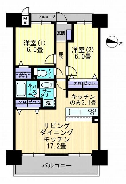 アルファライフ松島公園II(2LDK/7階)の間取り写真