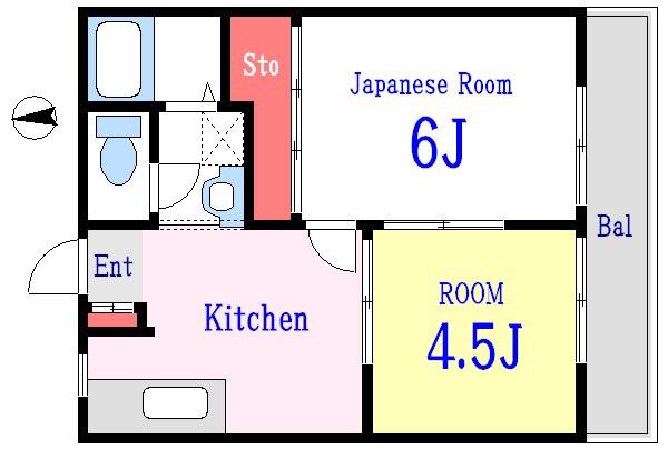 ロータスフラッツII(2K/2階)の間取り写真