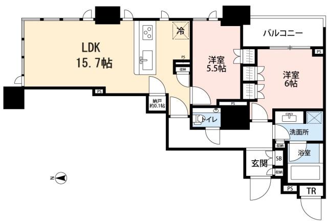 ドゥ・トゥールイースト(2LDK/43階)の間取り写真