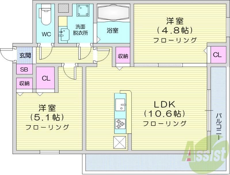 DーROOM泉崎Ⅰ(2LDK/2階)の間取り写真