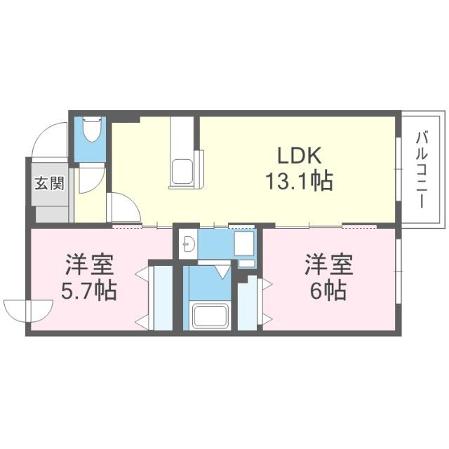 厚別中央3-2MS(2LDK/4階)の間取り写真