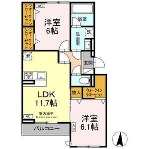 カリーノ姫宮(2LDK/2階)の間取り写真