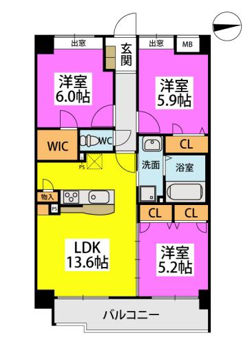 GRACE小笹(3LDK/4階)の間取り写真