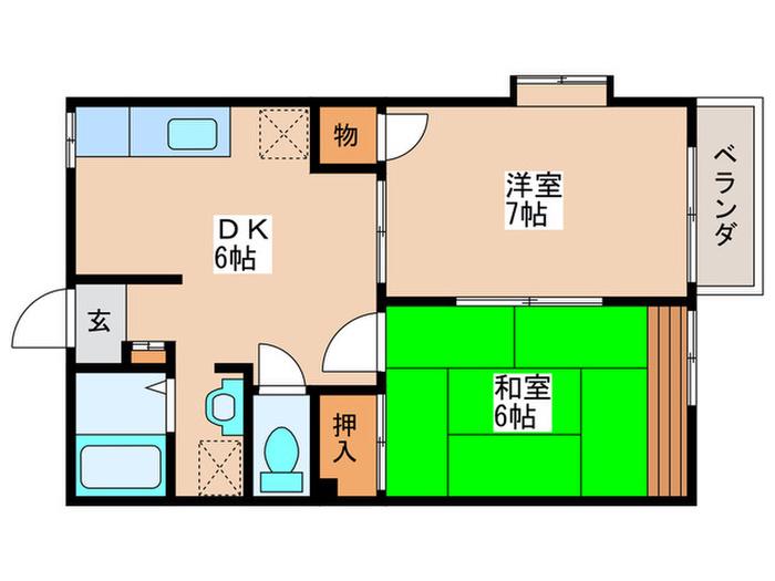 メイプルN(2DK/2階)の間取り写真