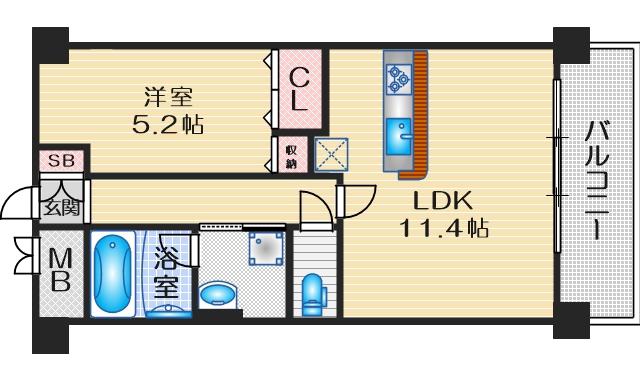プレメント豊中(1LDK/10階)の間取り写真