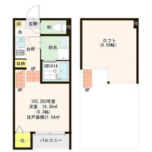 ハーモニーテラス東仙台V(1K/2階)の間取り写真