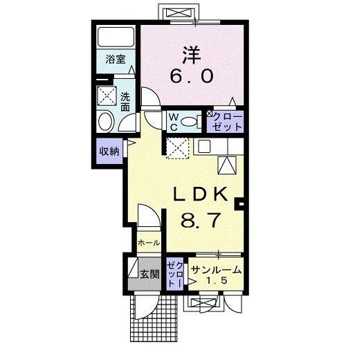 ヴィラノールL(1LDK/1階)の間取り写真