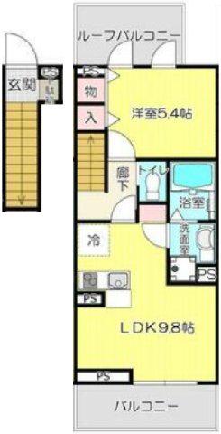 ヒルズ松山(1LDK/2階)の間取り写真