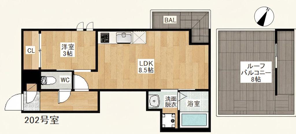 GRANDTIC PARK SIDE大橋(1LDK/1階)の間取り写真