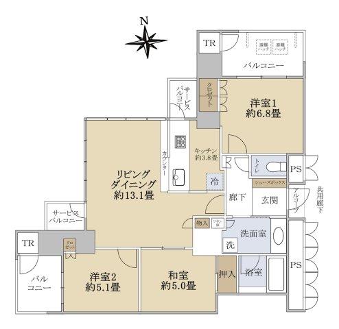 ローレルタワー夕陽丘イーストレジデンス(3LDK/18階)の間取り写真