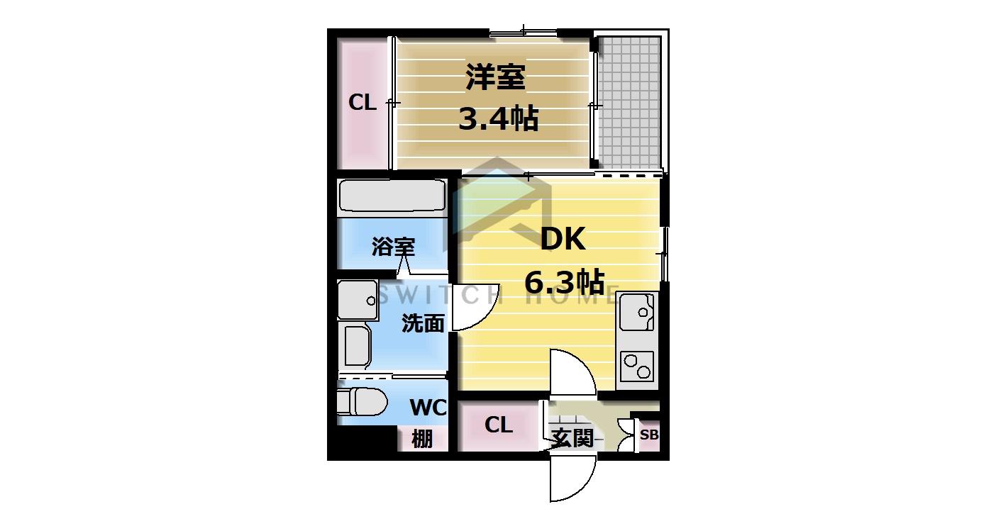 ロイヤルオーク小路(1DK/2階)の間取り写真