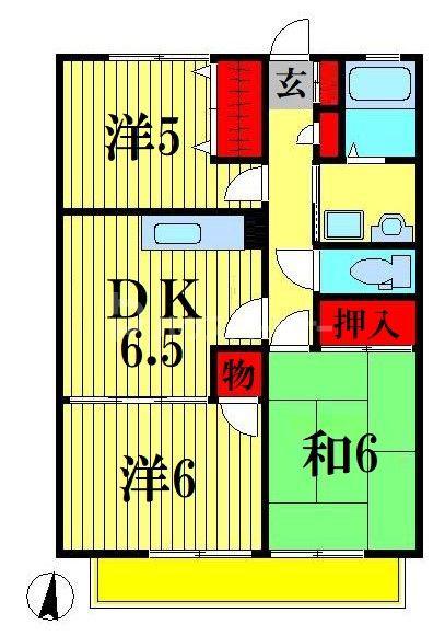 サマックス・マロニエA・B棟(3DK/2階)の間取り写真