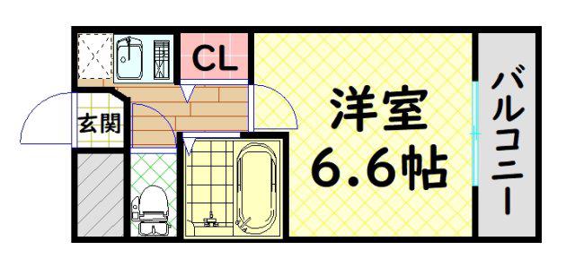 セレッソコート西心斎橋第2(1K/2階)の間取り写真