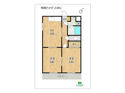 有岡ハイツ(2DK/1階)の間取り写真