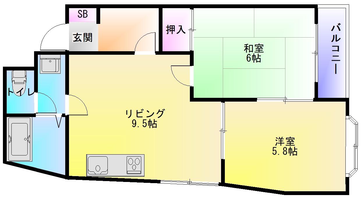 ココグラン山本(2LDK/4階)の間取り写真