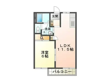 セントリバーハイツ千代崎A棟(1LDK/1階)の間取り写真