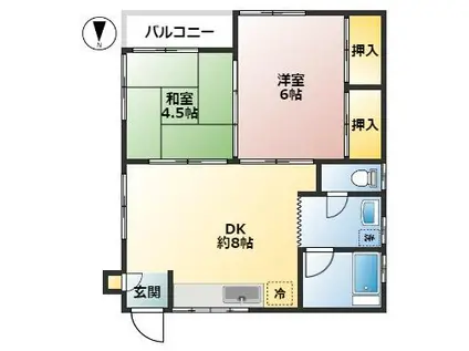 山方荘(2DK/2階)の間取り写真