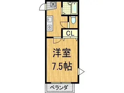 COCO西京極(1K/2階)の間取り写真