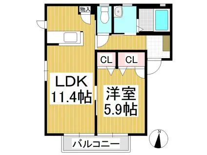 ラ・フランスB棟(1LDK/1階)の間取り写真