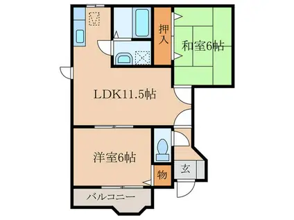 エスタシオン三毛門II(2LDK/1階)の間取り写真
