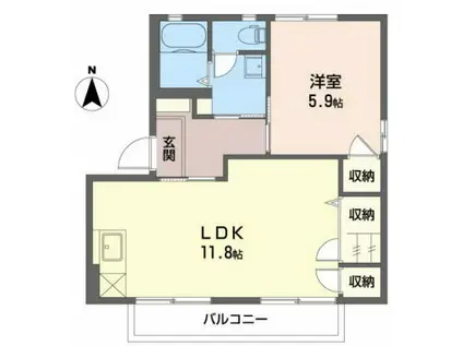 レイクステージア B(1LDK/2階)の間取り写真