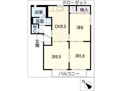 ボナールC棟(3DK/1階)の間取り写真
