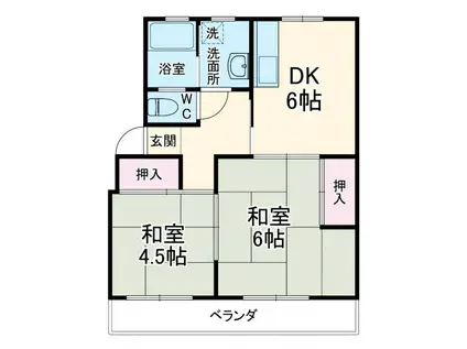 マンション三晴(2DK/1階)の間取り写真