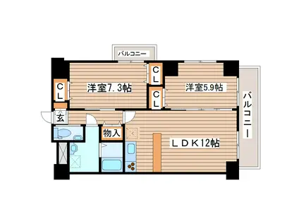 カスタリア榴ヶ岡(2LDK/12階)の間取り写真