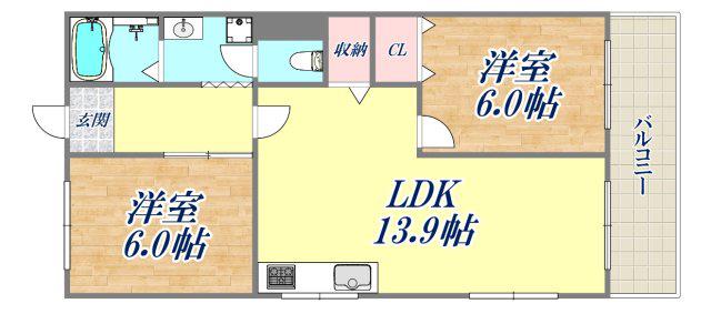 宝塚第三バイオレット(2LDK/5階)の間取り写真