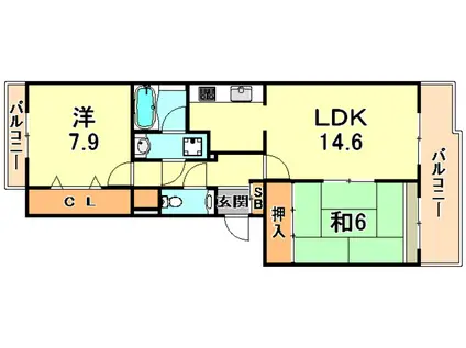 シュネルパーク・レジデンス(2LDK/1階)の間取り写真