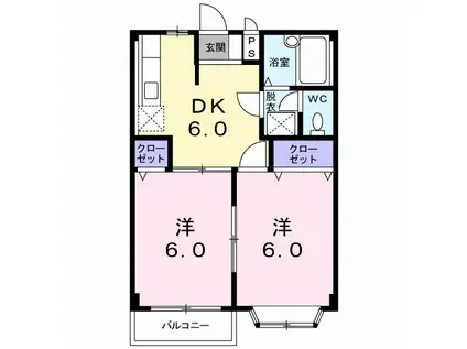 シルクハウスB(2DK/2階)の間取り写真
