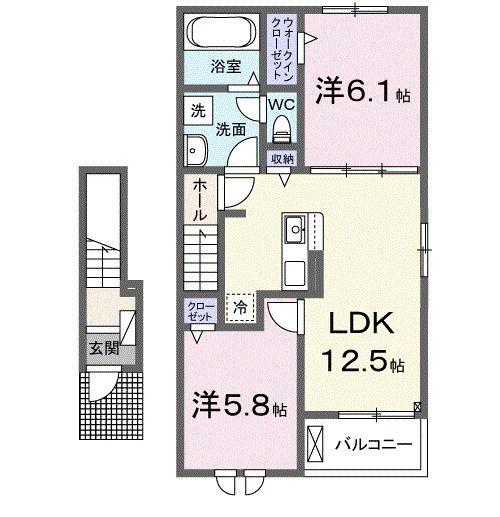 プラーム岡部 I(2LDK/2階)の間取り写真